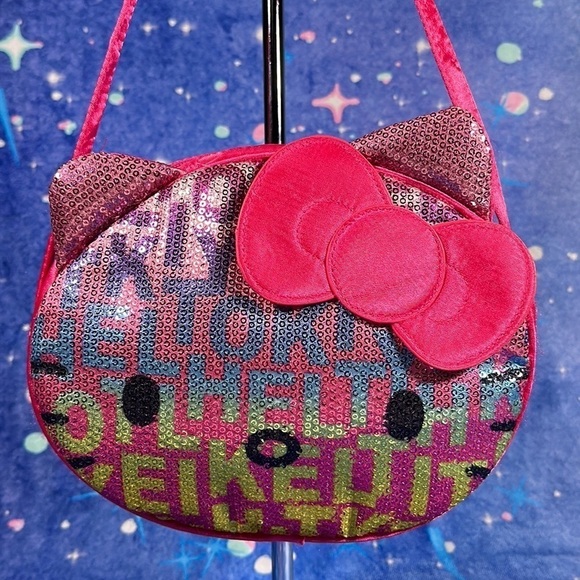 Hello Kitty Sanrio 2012 Pink Sequin Satin Face Bag Purse - Picture 14 of 16